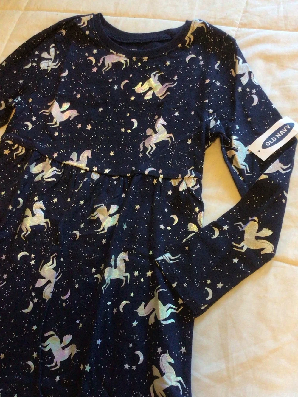 Old Navy Navy Long-Sleeve Unicorn Print Dress
